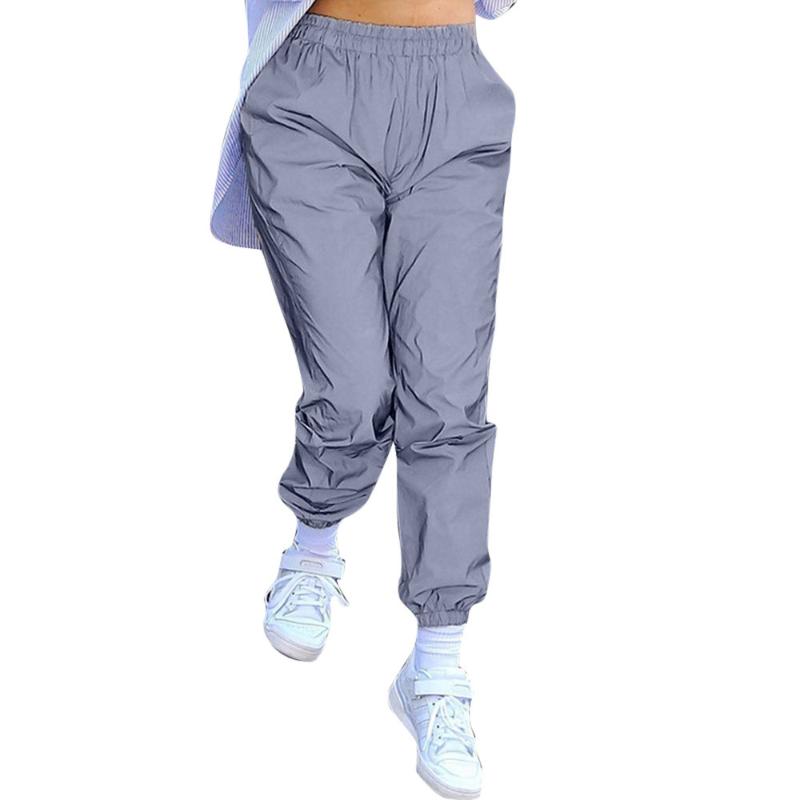

Women Sports Running Pants High Waist Solid Luminous Sports Tights Loose Casual Long Trousers, Gray