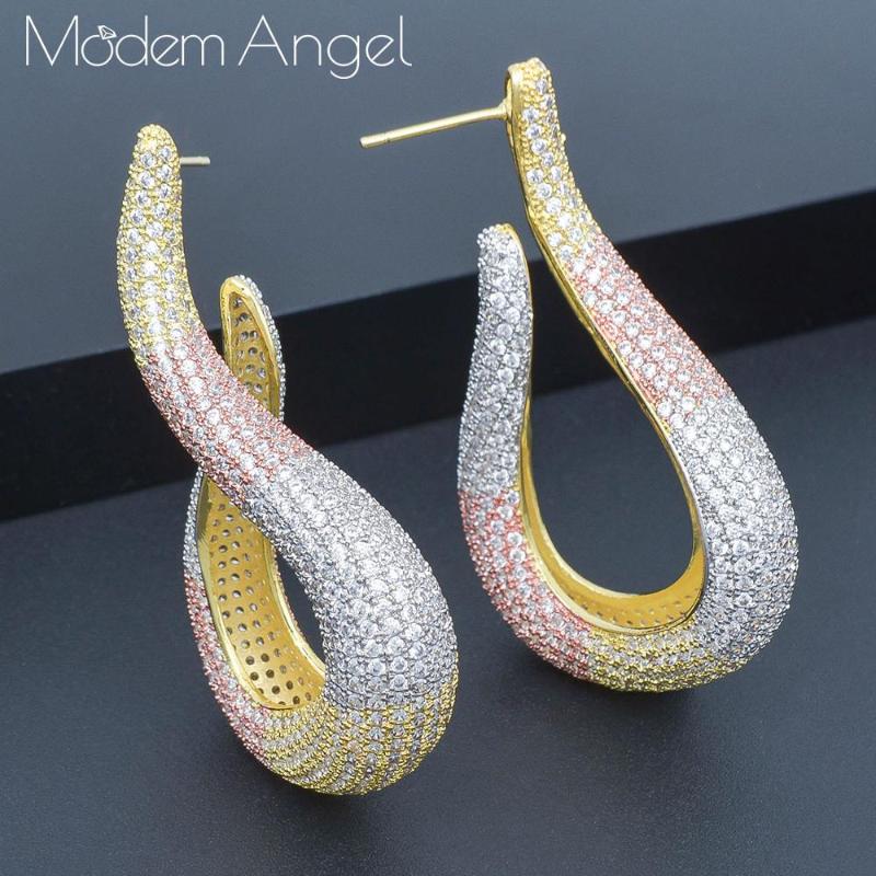 

Dangle & Chandelier ModemAngel Luxury Special Water Trendy American Cubic Zirconia Crystal Big Hoop Earrings Circle Round Design Women Ear J