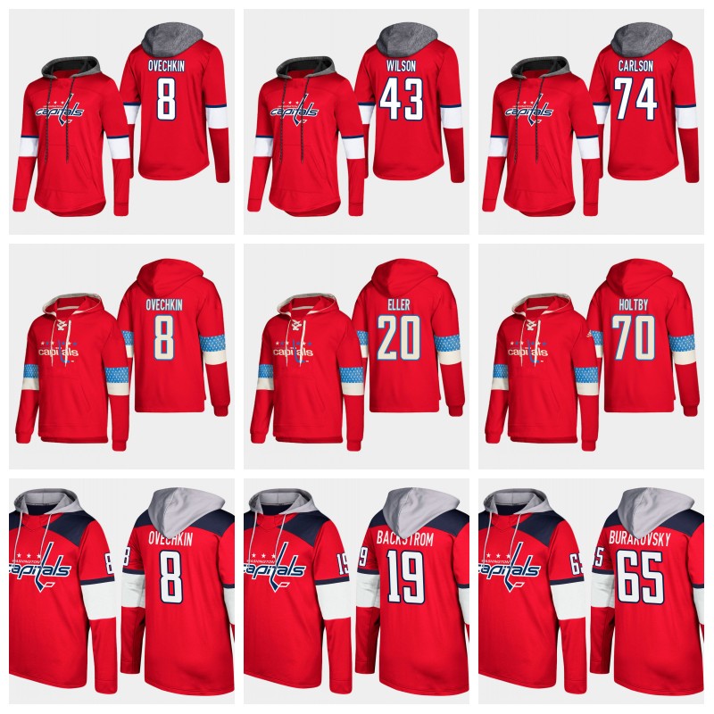 

2019 Washington Capitals Hoodie 8 Alex Ovechkin John Carlson Tom Wilson T.J. Oshie Braden Holtby Nicklas Backstrom Ilya Samsonov Jersey, Black;red