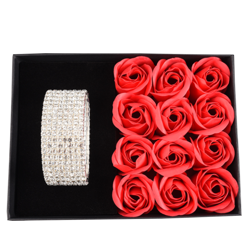 

Valentines 8 Rows Crystal Rhinestone Bracelet Soap Flower Gift Box Bangle for Girl Friend Jewelry Gift