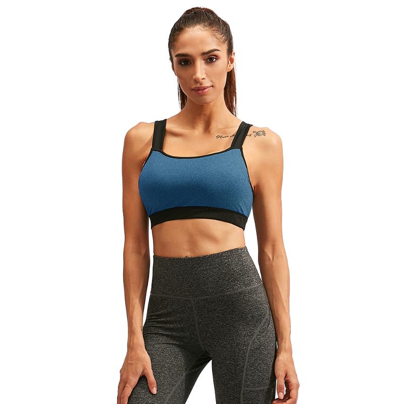 

Women Yoga Bras Fitness Tank Top Padded Workout Vest Backless Racerback Splice Color Running Gym Push Up Sport Brassiere, Blue