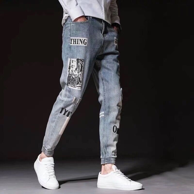 

2020 Hip Hop Denim Pants Devil Graffiti Men Streetwear Harajuku Baggy Denim Pants Spray Dye Harem Trousers Autumn, 580