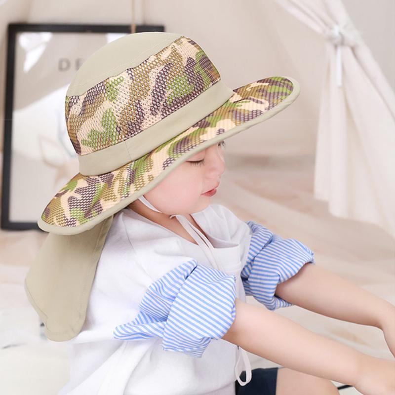 

Kids Summer UV Protection Safari Sun Hat Boys Cap Panama Unisex Beach Baby Girl Bucket Hat Cartoon Neckflap Protection Cap, Blue