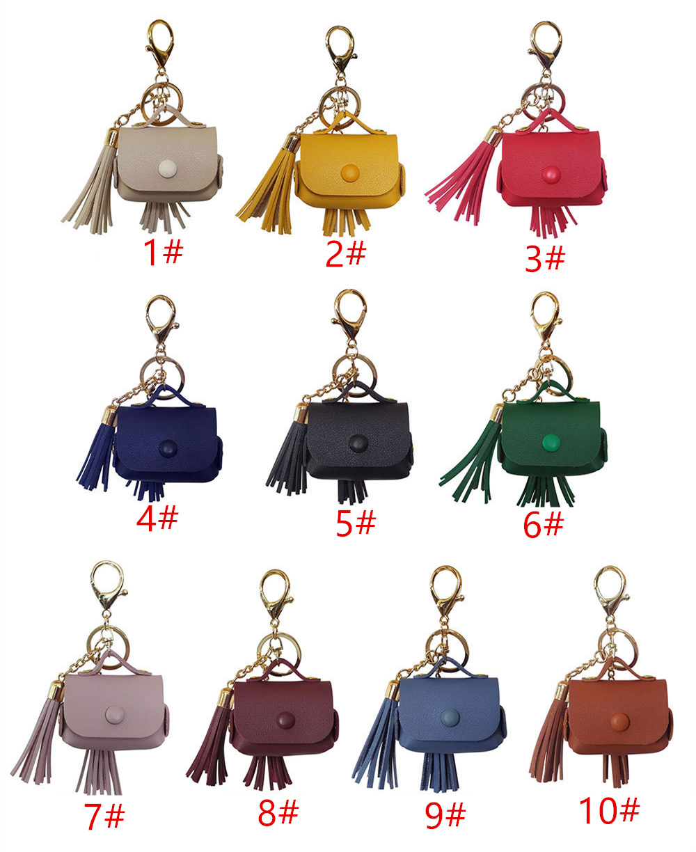 

Fashion Solid color PU leather earphone bag For apple airpods pro case for airpods 3 cover TWS wireless earbuds cases with Key hook