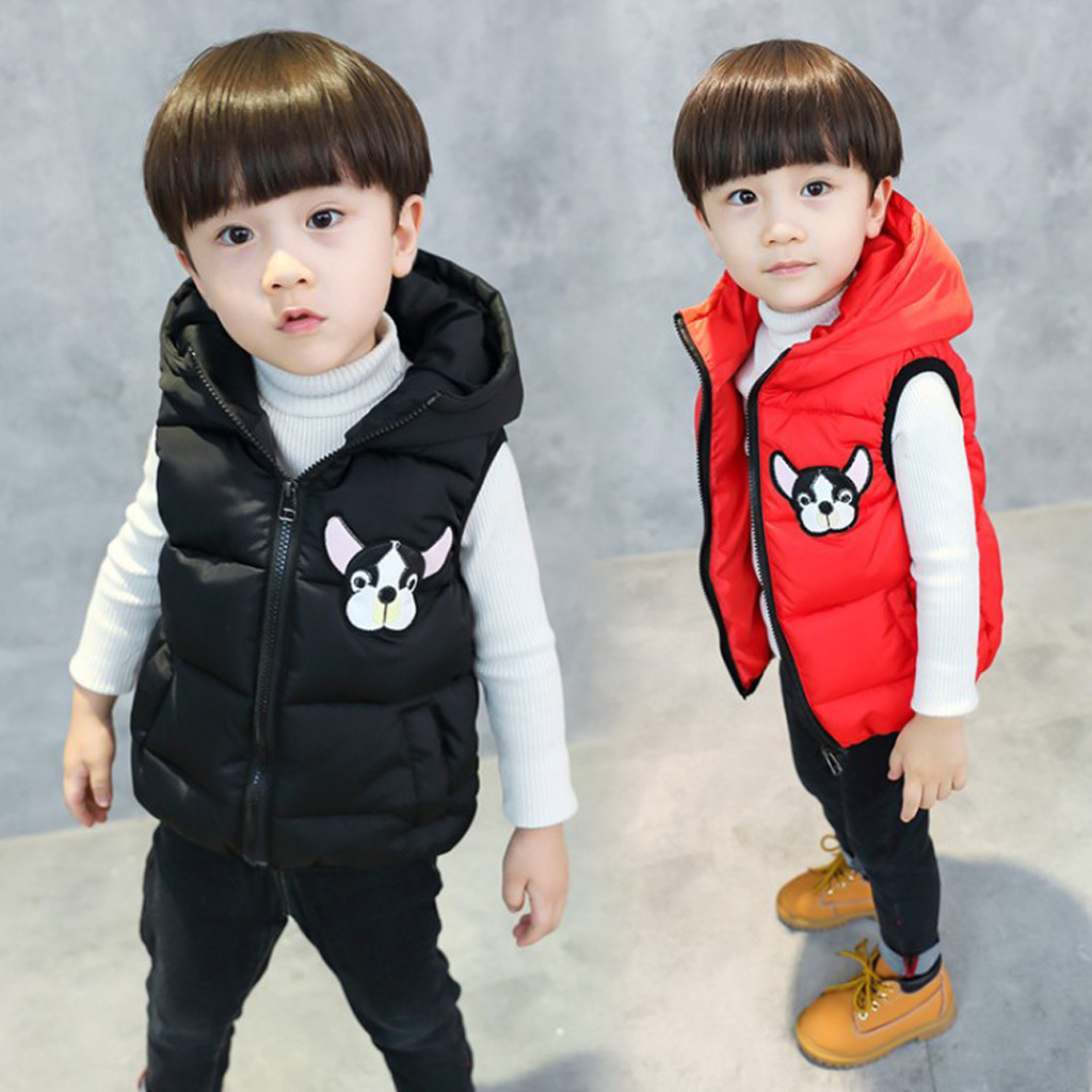 

Baby Girls vest Winter vest For Girls waistcoat Boys Warm Cartoon Dog Windproof Hooded waistcoat Children Clothes