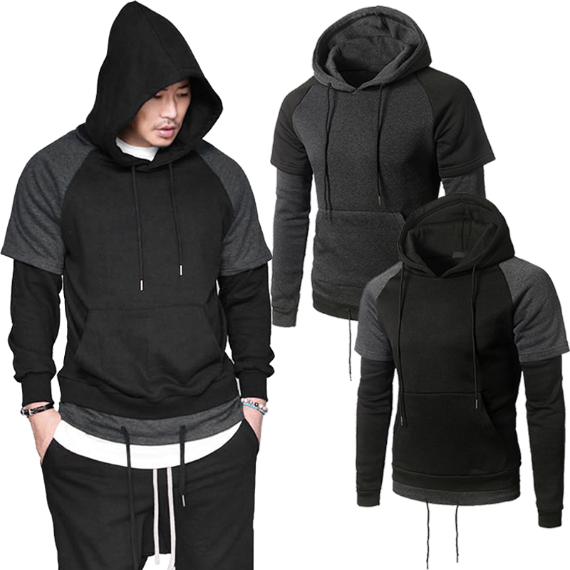 

Hoodies Men 2018 New Arrival Spring Autumn Casual Sweateshirt Fashion Hat Color Matching Two Pieces of Matching Color, Black