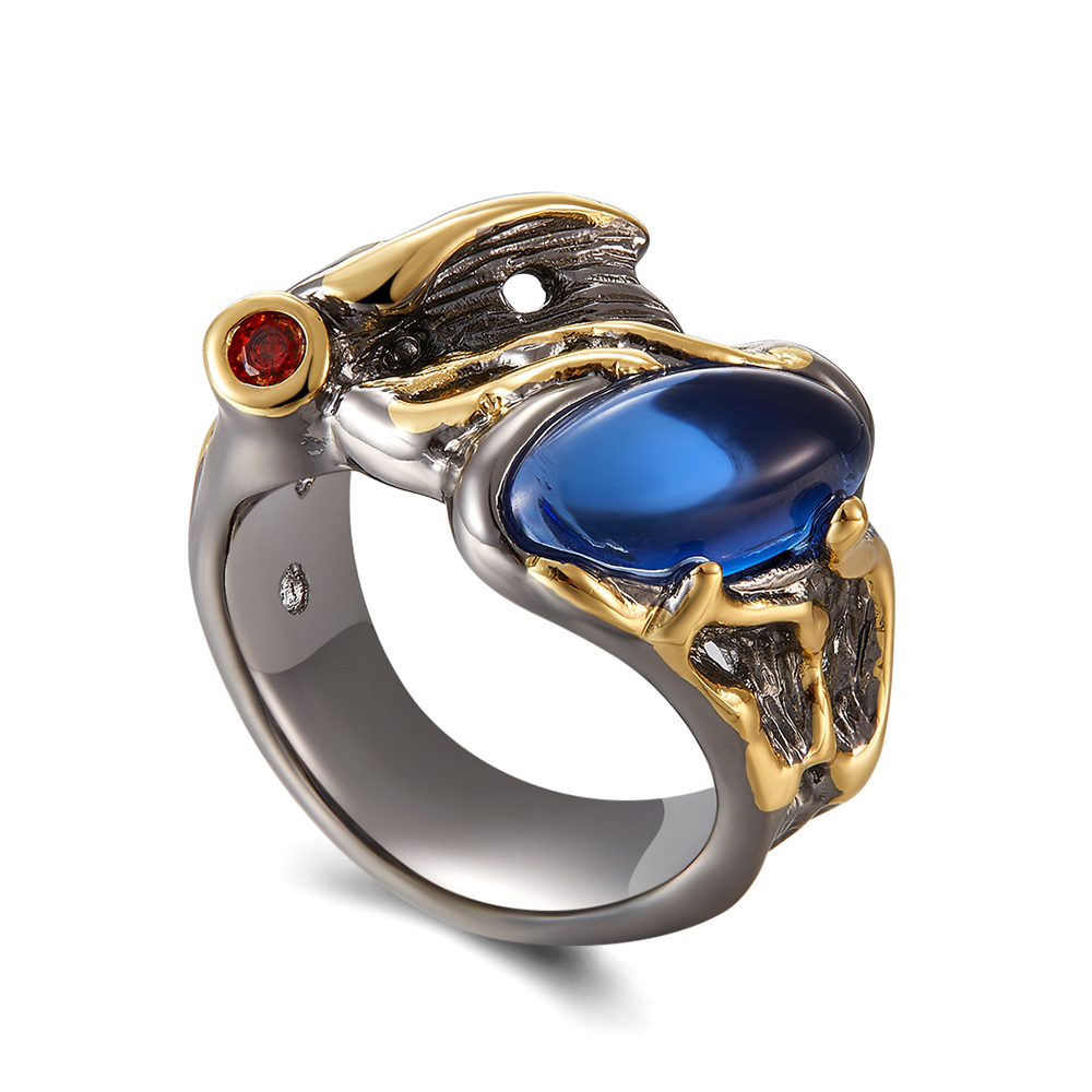 

Oval Blue stone Ring Gold & Gun Black Jewellery Women's Fashion Fast delivery Women Copper Jewelry Hot rings