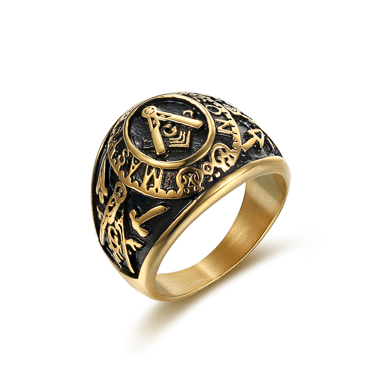 

Men Ring Stainless Steel Round Shape Masonic Member Punk Ring for Men Fashion Jewelry