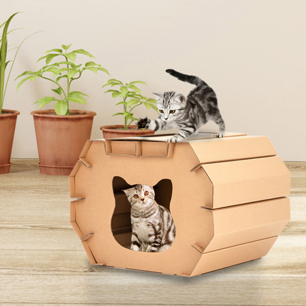 

Stone DIY Cat House Corrugated Paper Scratchers Board Mattress Trash Can Kitten Pet Carton Toy
