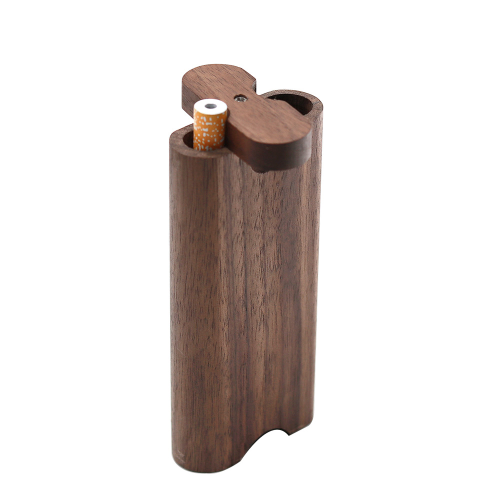 

Wood Dogout Case Natural Handmade Wooden Dugout With Ceramic One Hitter Metal Cleaning Hook Tobacco Smoking Pipes Portable