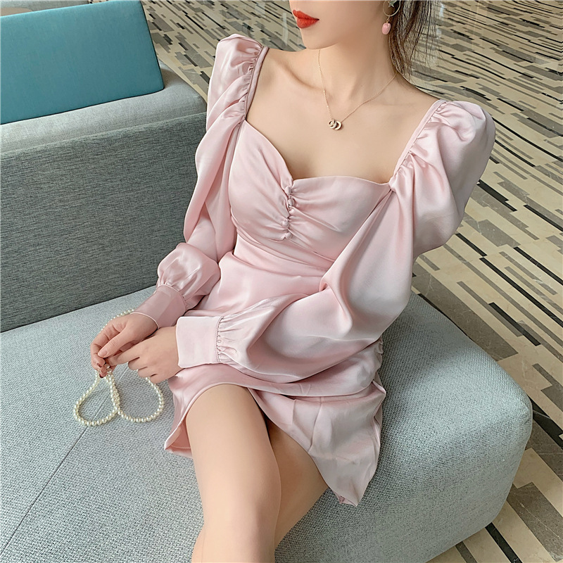 

Suit-dress Sleeve Silks Dress Short Skirt Buttocks Skirt Woman, Petals pink