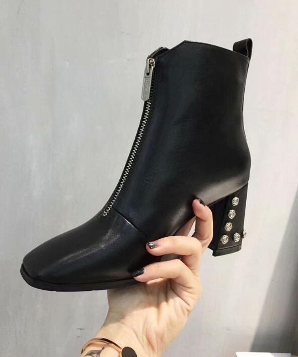 

Luxury New Womens Ankle High Heel Boots,Lady Martin Six-inch Square-toed Women's Winter Snow Boot Size 35-40, Black