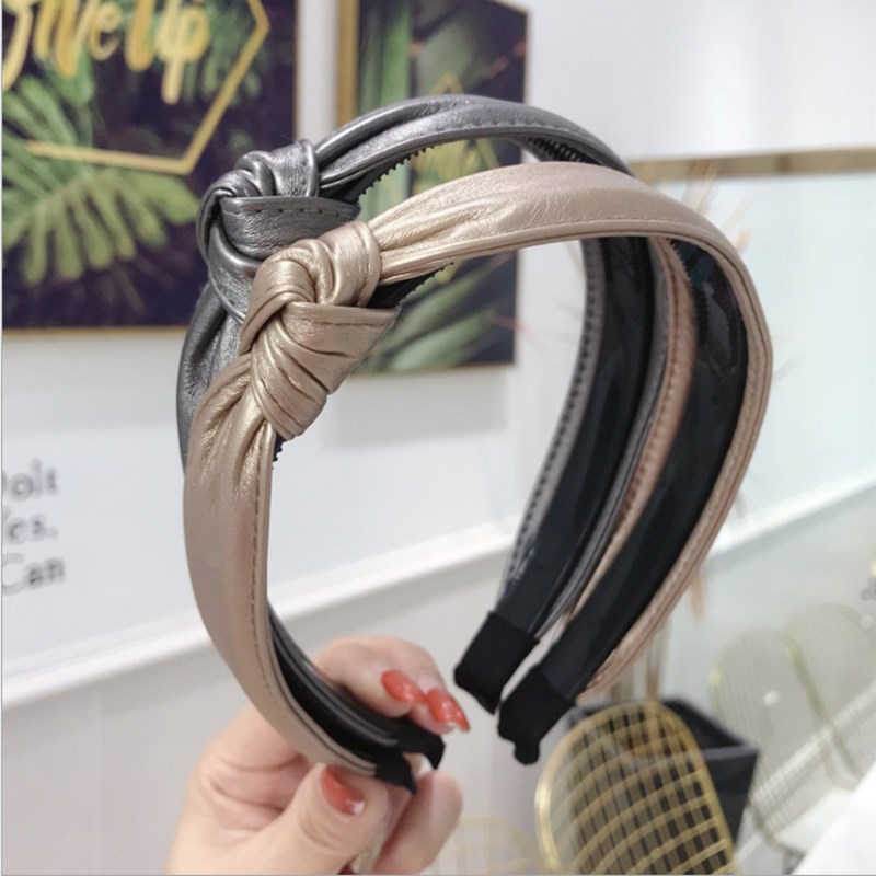 

Fashion hair accessories women's PU imitation leather fabric side knotted fine side with teeth non-slip headband girl hair band