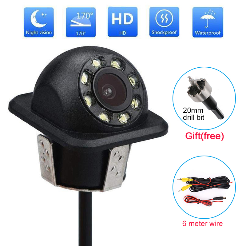 

Night Vision Rear View Camera Set For Car Reverse Camera With 8 LED Lights 170 Degree Wide Angle Auto Monitor With 6 Meter Wire