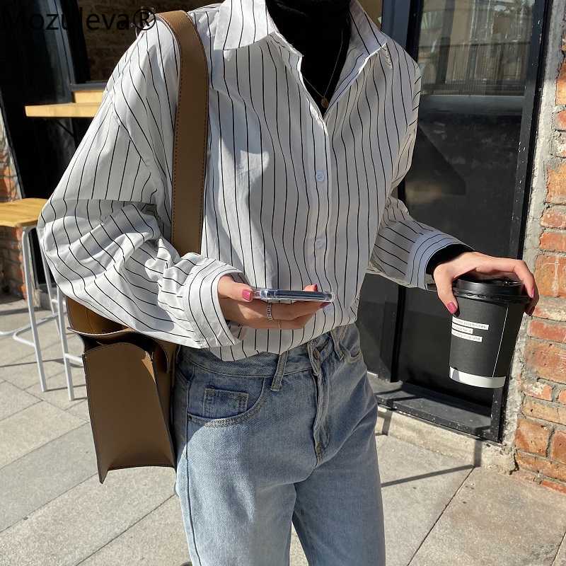 

Mozuleva Simple Casual Female Stripes Shirts Long Sleeve Single-breasted Women Tops Streetwear White Blouses 2020 Spring Blusas, Picture color