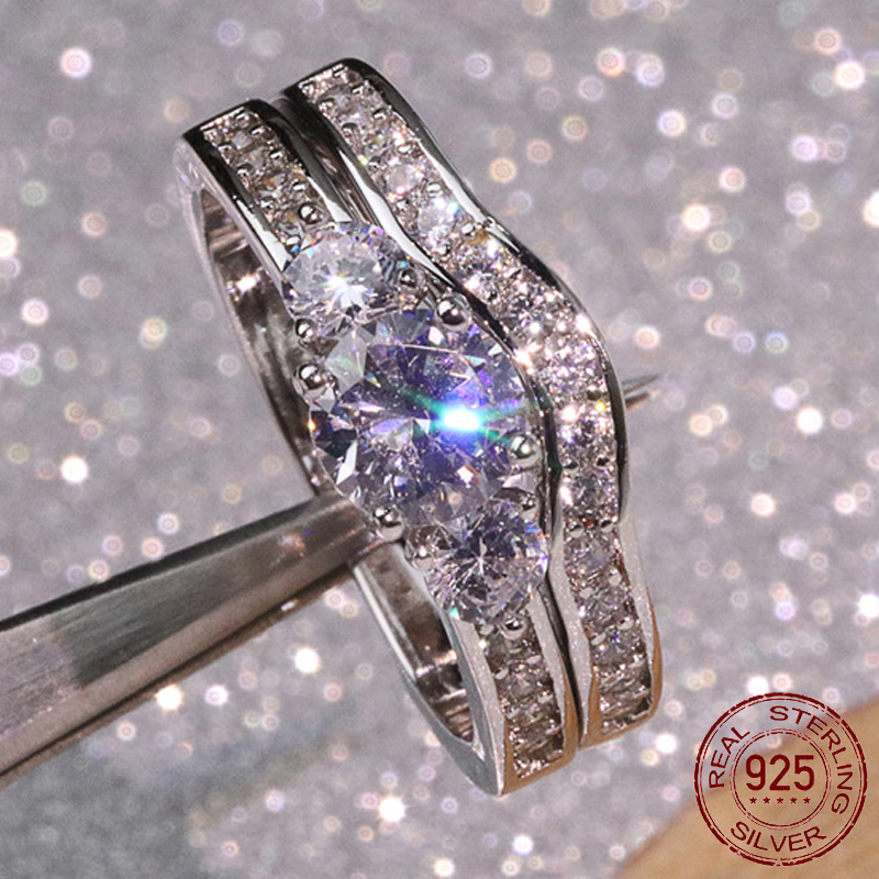 Hot Sale Couple Rings Set Authentic 925 Sterling Silver Cubic Zirconia Wedding Engagement Rings for Women XR322