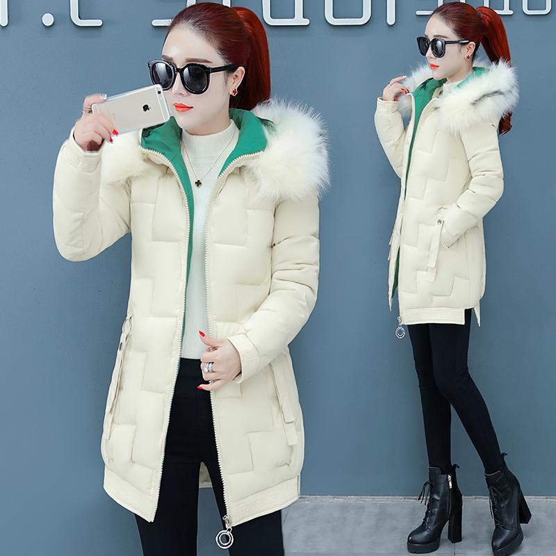 

2019 New Winter Coat Women Winter Jacket Womens Parkas Gloves warm detachable fur collar detachable hat Slim fit Outwear, Beige