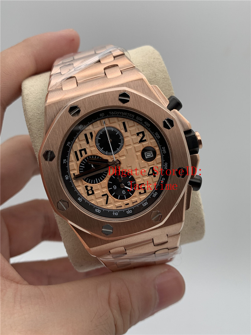 

Top Watch 42mm Offshore Wristwatches 26470 26470OR.OO.1000OR.01 Rose Gold VK Quartz Chronograph Stainless Steel Mens Watches
