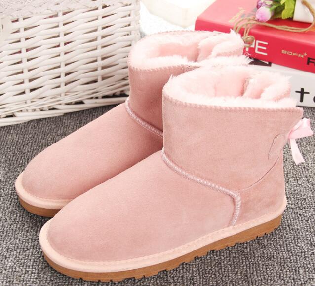 

FREE SHIPPING 2020 New Women Snow Boots Style Waterproof Cow Suede Leather Winter Lady Outdoor Boots Brand Ivg Size US3-13, Pink