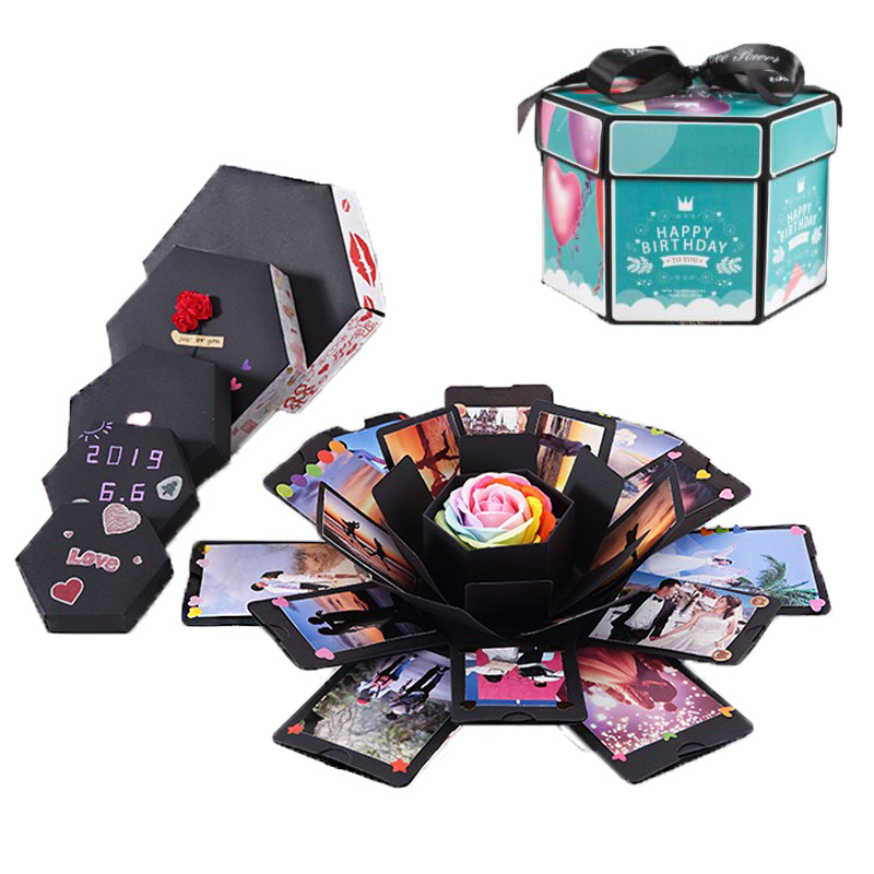 

Hexagon DIY Surprise Love Explosion Box Scrapbook Photo Anniversary Gift Box For Valentine Birthday Christams Decoration