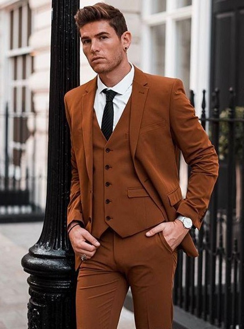 

Slim Fit Brown Groom Tuxedos Notch Lapel Groomsman Wedding Tuxedos Fashion Men Prom Jacket Blazer 3 Piece Suit(Jacket+Pants+Tie+Vest) 81, Same as image