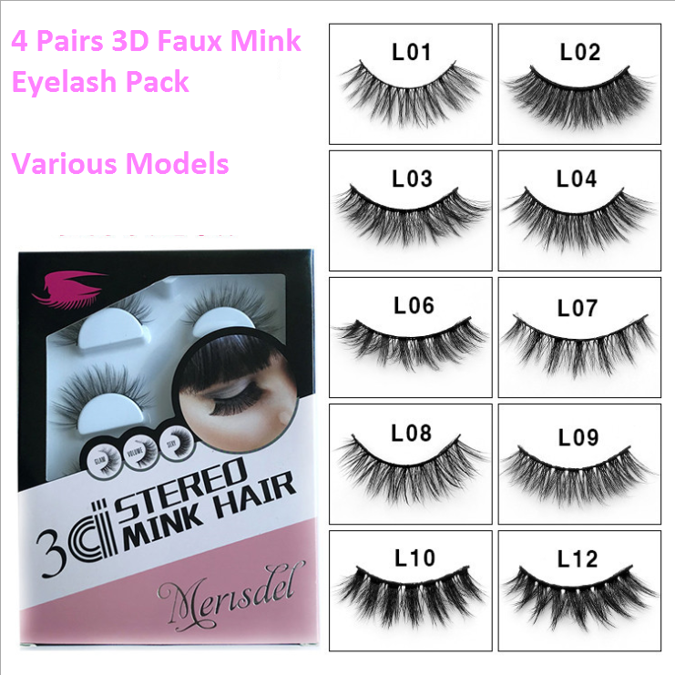

3D False Eyelahes Handmade soft reusable Natrual long Strip Eyelashes makeup eyelash 4pairs pack training pack various models