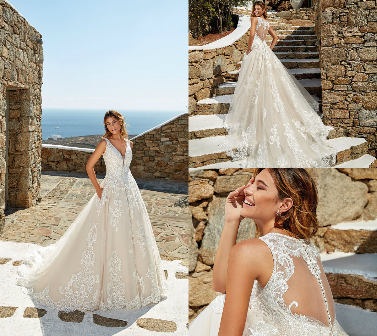 

Eddy K Bohemian Wedding Dresses With Pockets Lace Appliqued V Neck A Line Beach Wedding Dress Sweep Train Custom Made Cheap Bridal Gowns, Chocolate