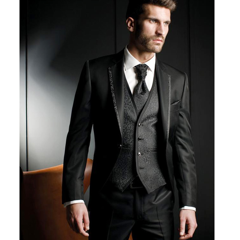 

Black Harringbone Slim fit Men Suits 3 Piece Custom Groom Tuxedos for Wedding Prom Party Men Stage clothes Set Jacket Pants Vest