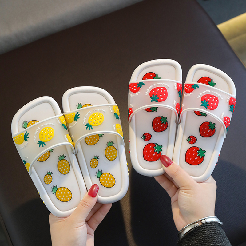 

Slippers summer children girls home shoes kids indoor non-slip fruit slippers princess cartoon girl baby sandals beach, Pink