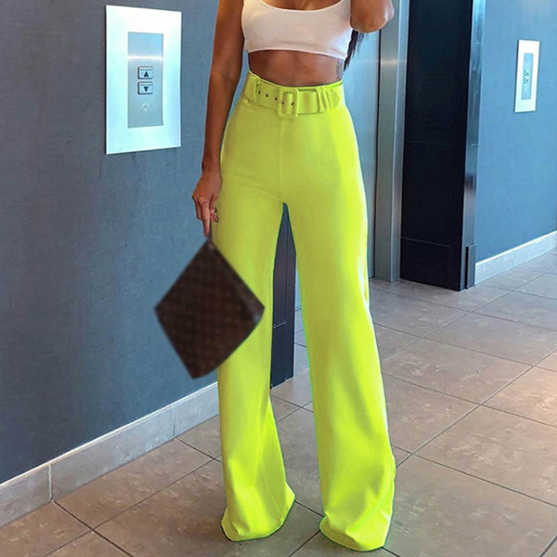 

2020 Summer Flare Pants Belt Bell Bottom Women Casual Trousers, A1