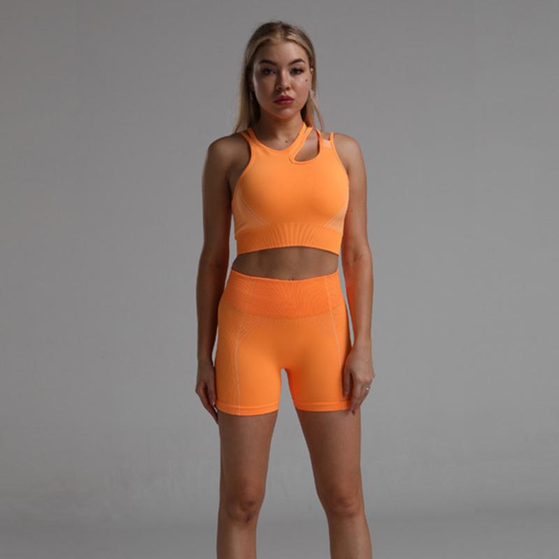 

Vital Seamless Sport Suit Gym Clothes 2pcs Set Women Short Sleeve Yoga Set Fitness Crop Top Shirt High Waist Shorts Sportswear, Brashortsorange