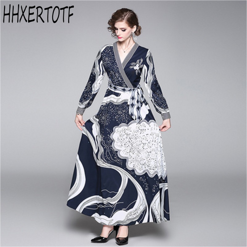 

2020 spring Long Maxi Dress Women's Short Sleeves V Neck Floral Print Bohemia Casual Dresses, As picture