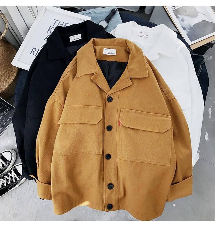 

Obrix Female Autumn Spring Loose Casual Style Jacket Square Collar V-Neck Full Sleeve Buttons Pockets Streetwear Jacket, Black