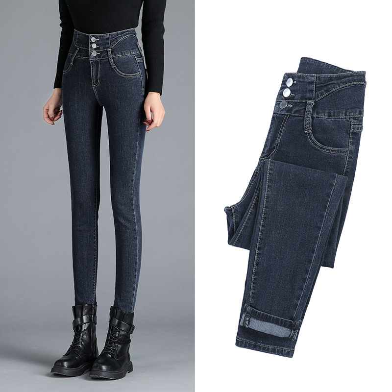 

Jeans Women 2020 High Waist Ropa Mujer Jeans Pants Fashion Solid 3 Button Denim Pencil Pant Spring Plus SIze Trousers P9345, Black