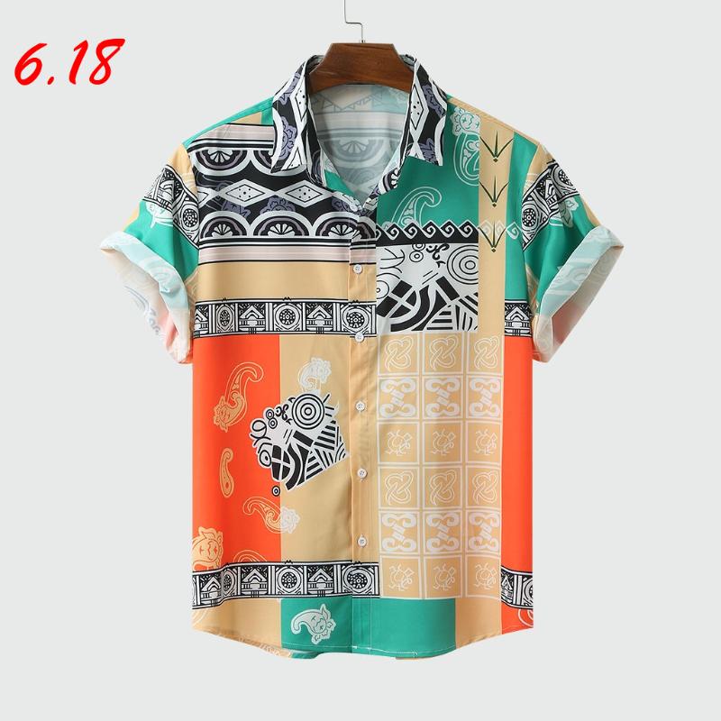 

Summer shirt for men Colorful Short Sleeve Shirt men Casual Loose Buttons Hawaiian Blouse Top Streetwear Clothes chemise homme, Yellow