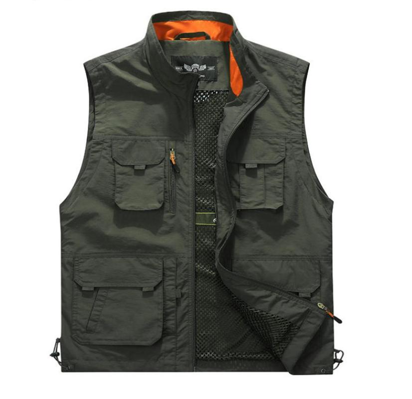 

6Xl Outdoor Casual Men Vest Multi-Pockets Zipper Jackets Sleeveless Male Photography Fishing Tourism Drift Vests J3142, Navy blue