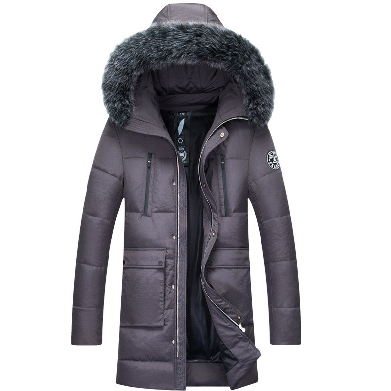 

Jacket Winter 2020 New Men Fur Collar Hooded Parkas Gery Duck Down Jackets Padded Warm Men's Coat Chaqueta Hombre WXF520, Grey