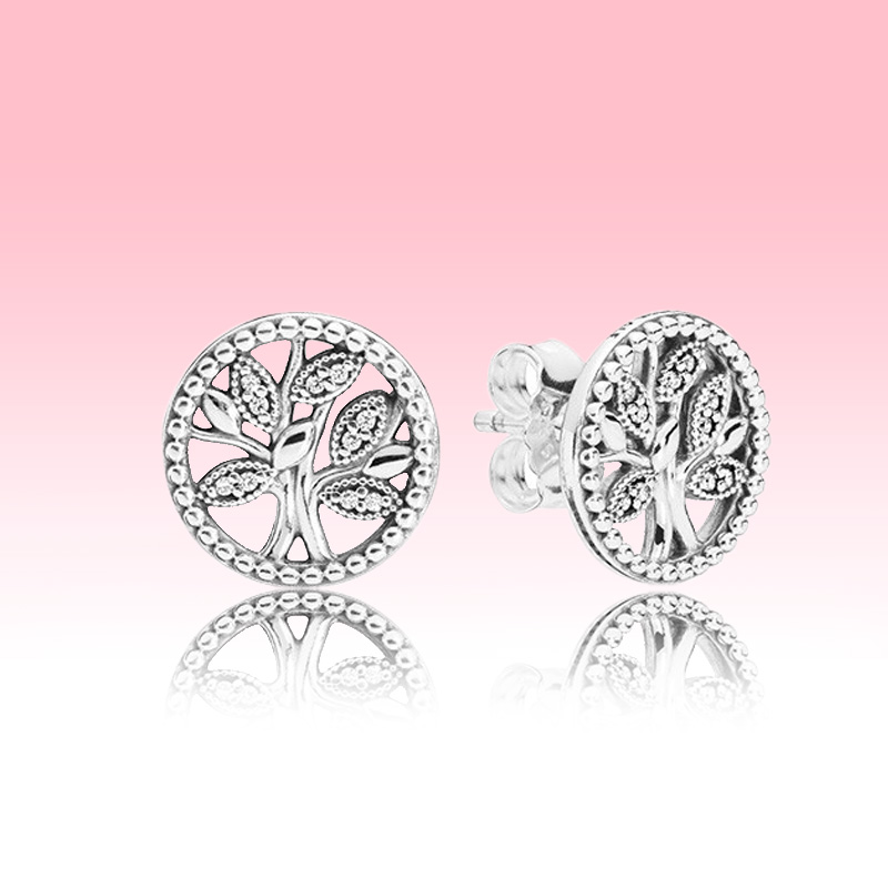Sparkling Family Tree Stud Earrings Authentic 925 Sterling Silver designer Earrings Women Wedding Party Jewelry Round earrings with Luxurious Ret