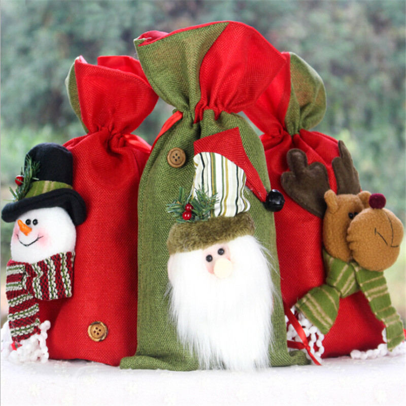 

Christmas Large Gift Bags Drawstring 3D Santa Claus Snowman Gift Bag Kids Xmas Decoration New Year Gifts Santa Sack Bag