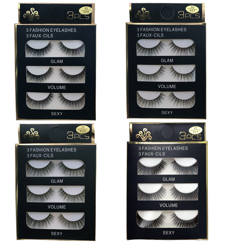

New 3 pairs natural false eyelashes fake lashes long makeup 3d mink lashes extension eyelash mink eyelashes for beauty 3D-X11