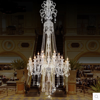 large stair long hotel luxury crystal chandelier modern long K9 Lobby hotel lustres de cristal candle chandelier fixture-image-473940898