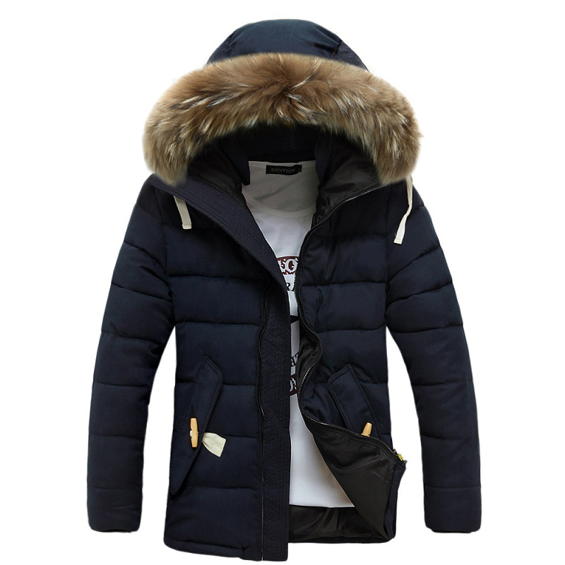 

Fall-New 2016 Mens Jackets And Coats Thick Fur Collar Winter Coat Men Trend Hooded Parka Blouson Homme Hiver Fashion Brand 3 Color, Black