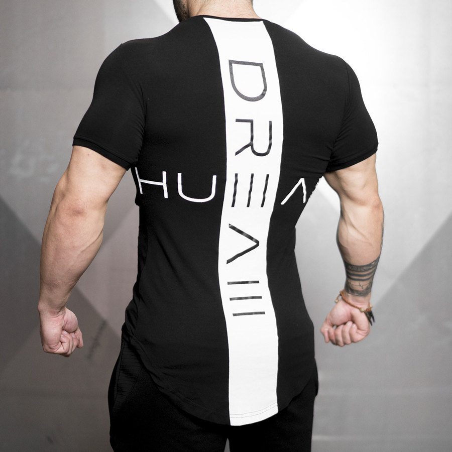 

New Men Skinny T-shirt Gyms Fitness Bodybuilding Crossfit T Shirt Male Print Tee Tops Summer Fashion Casual Brand Clothing, Black