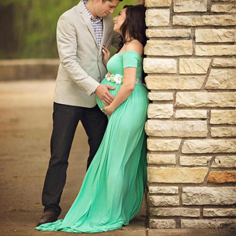 

Maternity Off Shoulder Elegant Dresses Pregnancy Clothes Pregnant Women Photo Shoot Photography Props, Navy blue
