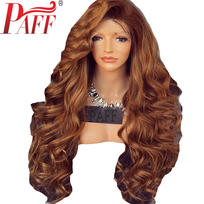 

PAFF 13*4 Lace Front Human Hair Wigs For Women Wavy Ombre Blonde Color Remy Hair Glueless Pre Plucked Baby Hair, Brown color
