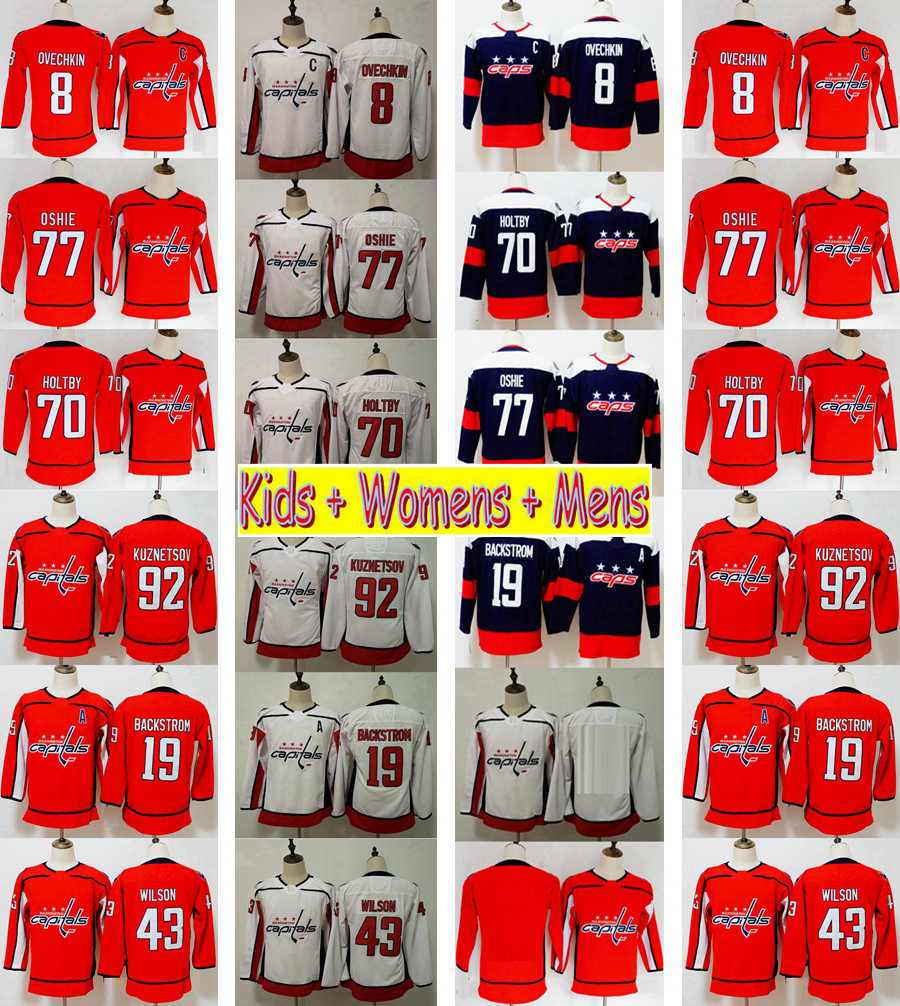 

2018 Youth Washington Capitals 77 TJ Oshie 8 Alex Ovechkin Braden Holtby Evgeny Kuznetsov Nicklas Backstrom Tom Wilson Kids Hockey Jersey, Red blank