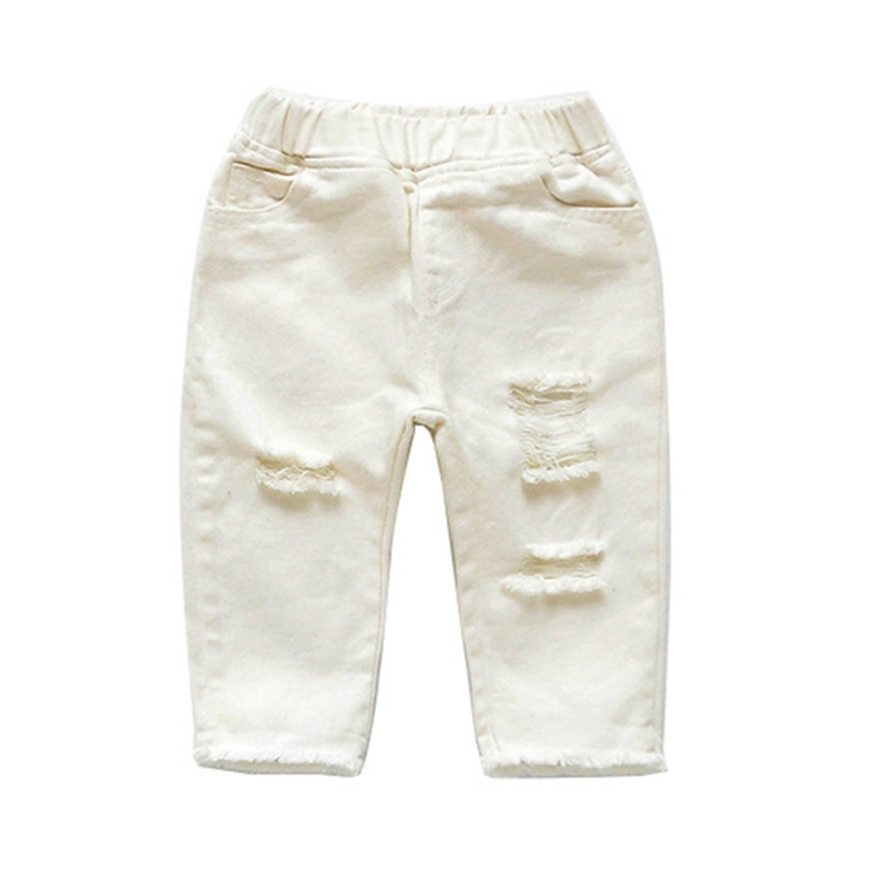 

Fashion Jeans Trousers Boys And Girls Mid-Waist Casual Solid Color Pants White For Kids 1-7 Years Old