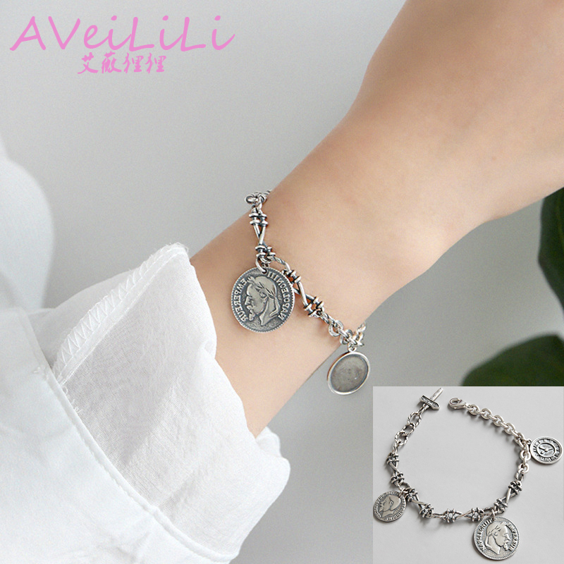 

Charm Bracelets 925 Sterling Silver Jewelry Clock Character Avatar Coin Cross Twisted Chain Bracelet Plating Ancient