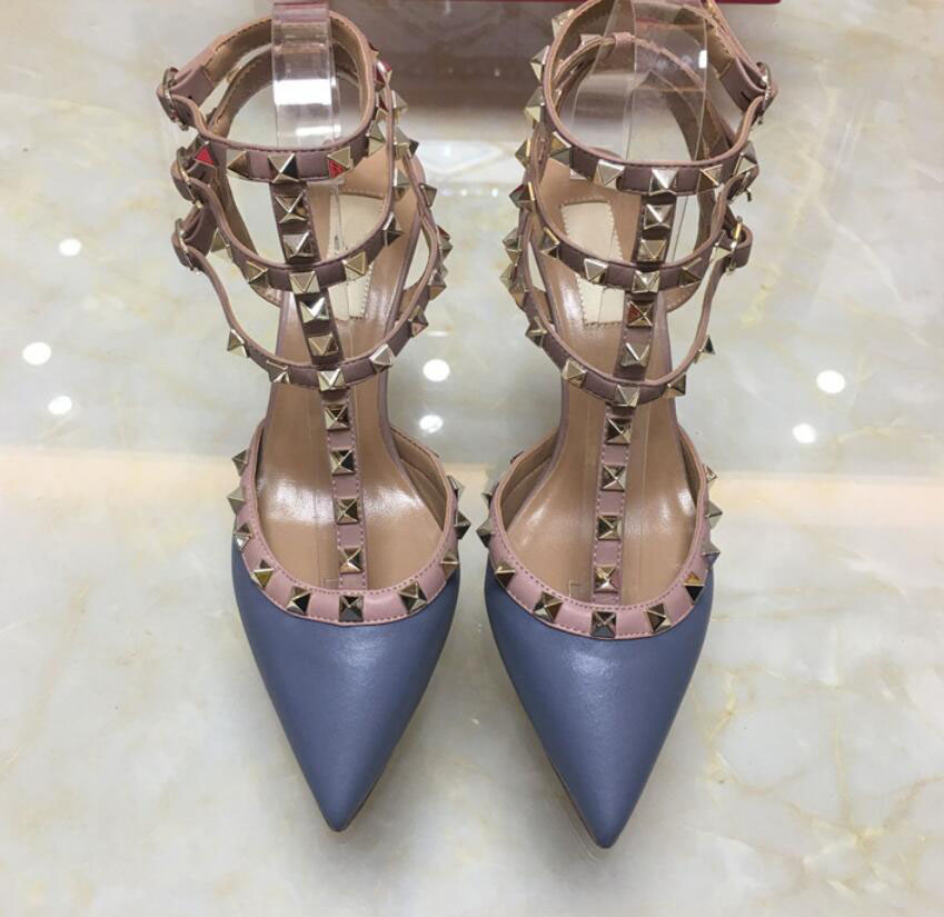 

Genuine leather v stud ballerina flats blue black nude red yellow rose pink luxury designer runway classic fashion women, 16