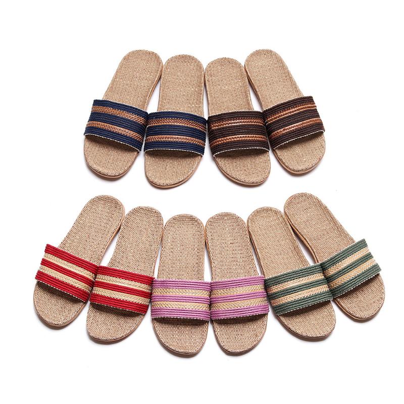 

Striped Slippers Women's Fashion Non-slip Linen Household Indoor Open Toe Flat Shoes Beach Slippers Home Shoes 31, Navy